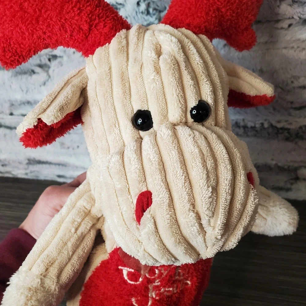 Goffa Moose Joy In Jesus Plush Beige and Red  Ribbed Textured Stuffed Animal 14